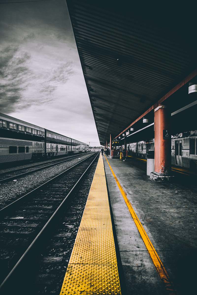 los angeles selective color photography of train railways train